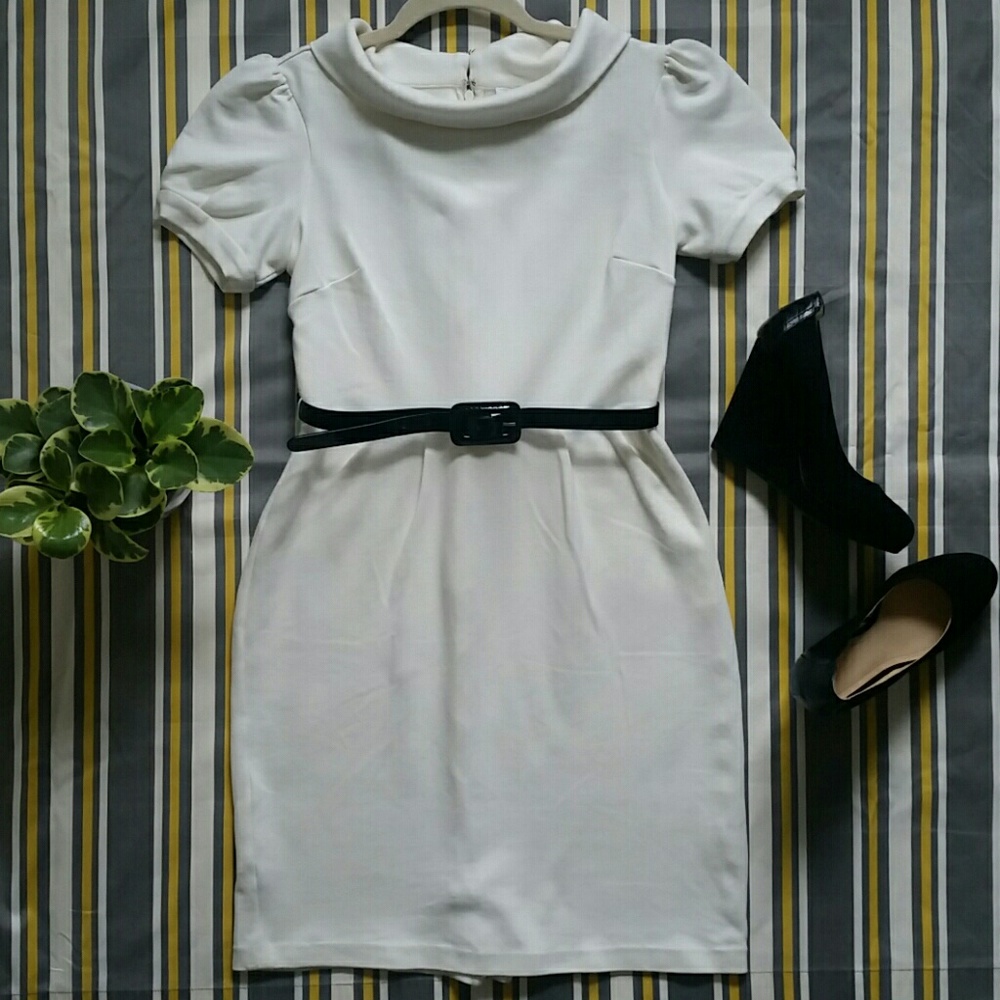 Calvin Klein ivory puff sleeve dress